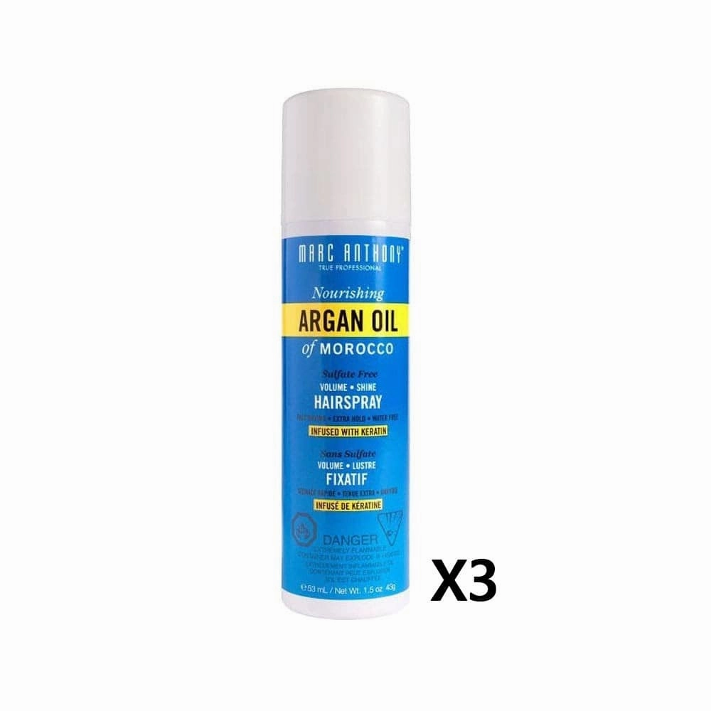 3x Marc Anthony Nourishing Argan Oil Of Morocco Extra Hold Hair Spray 53ml