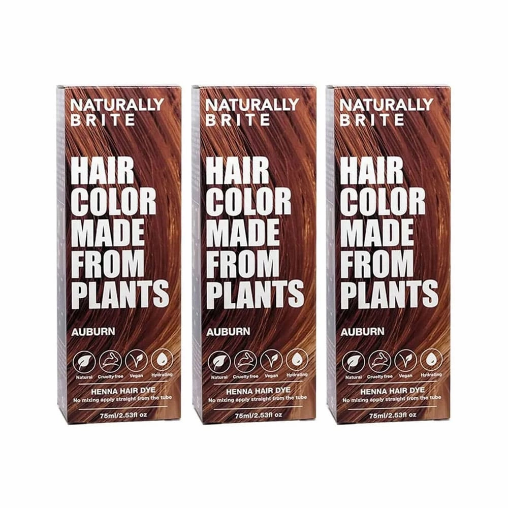 3x Naturally Brite Henna Hair Dye Auburn 75ml