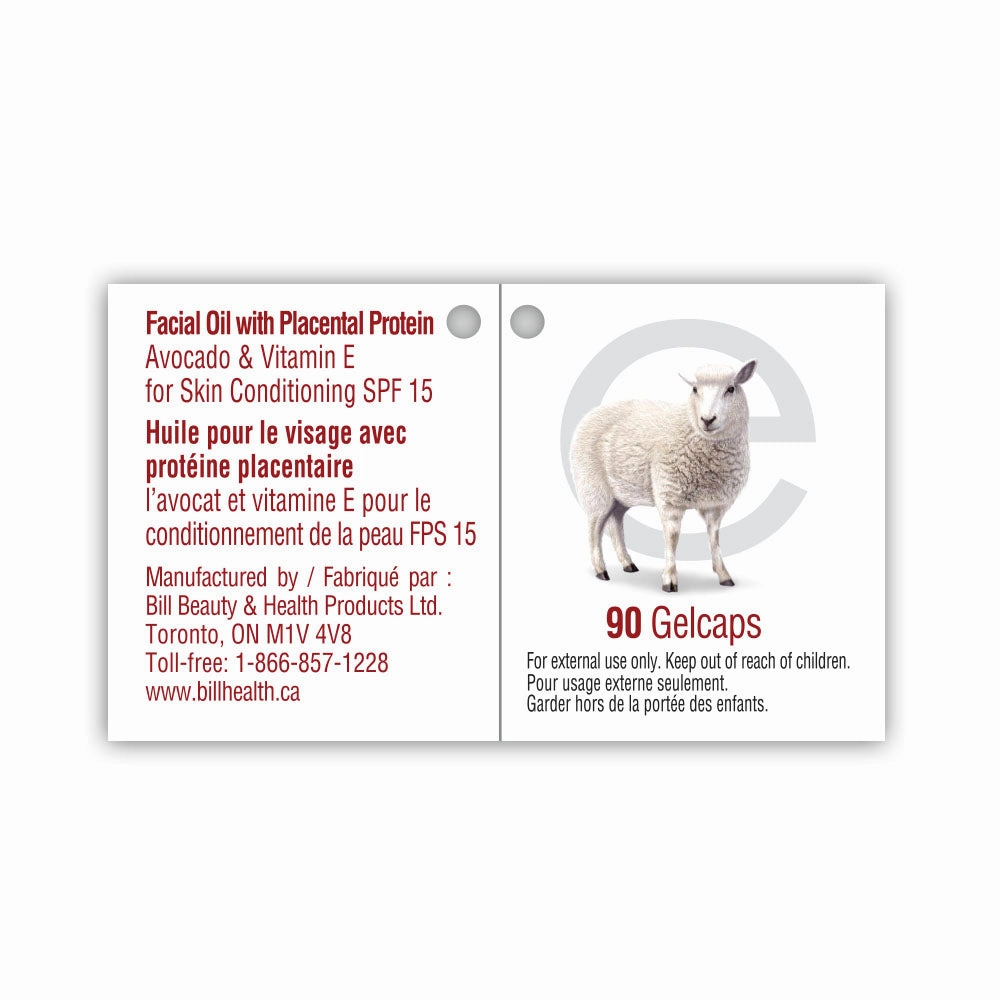 BILL Natural Sources® Facial Oil with Placenta Protein with Avocado & Vitamin E SPF15 Gelcaps
