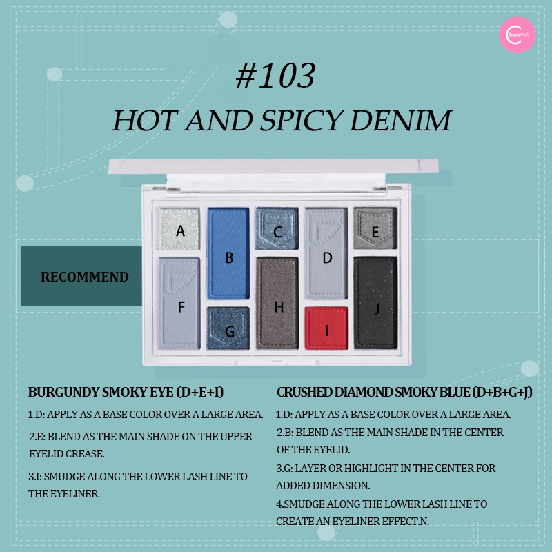 Biya Denim-Inspired 10-Color Multi-Texture Eyeshadow Palette