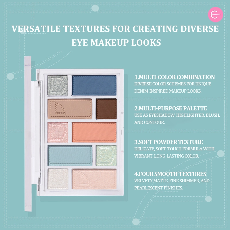 Biya Denim-Inspired 10-Color Multi-Texture Eyeshadow Palette