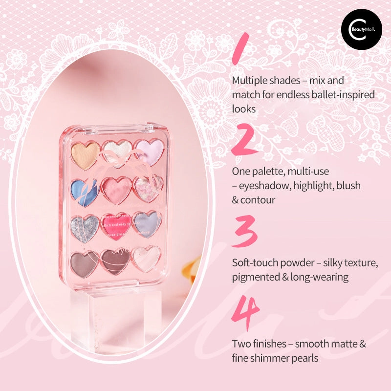 Biya Dream Ballet 12-Color Heart Eyeshadow Palette