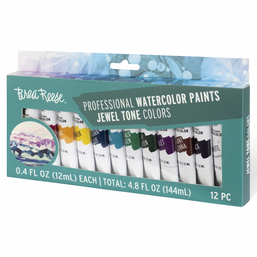 Brea Reese Professional Watercolor Set - Jewel Tones, 12 Vibrant Tubes