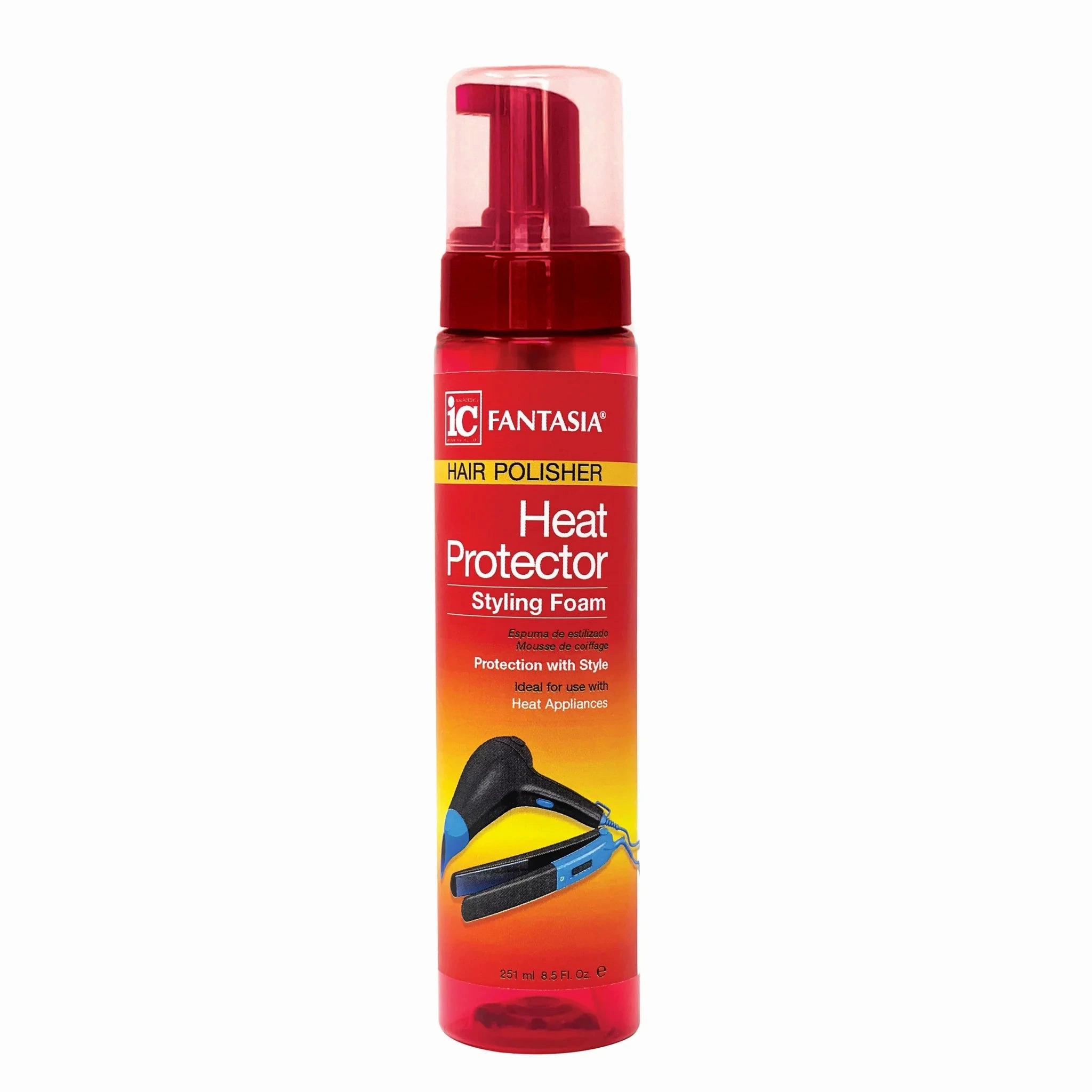 IC Fantasia Hair Polisher Heat Protector Styling Foam - 8.5 oz - Includes Styling Gel - 2 oz