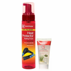 IC Fantasia Hair Polisher Heat Protector Styling Foam - 8.5 oz - Includes Styling Gel - 2 oz