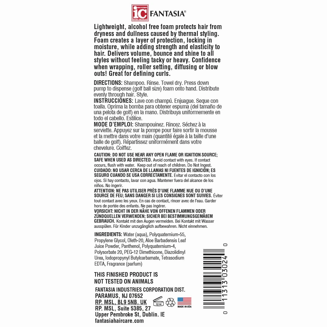 IC Fantasia Hair Polisher Heat Protector Styling Foam - 8.5 oz - Includes Styling Gel - 2 oz