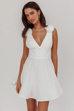 Kalinda Detachable Rose Mini Dress White