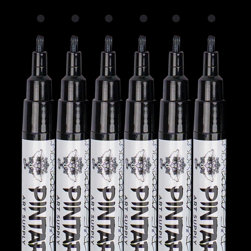 Pintar Acrylic Paint Markers Set - Fine Tip 1mm, Black, 6 Pack