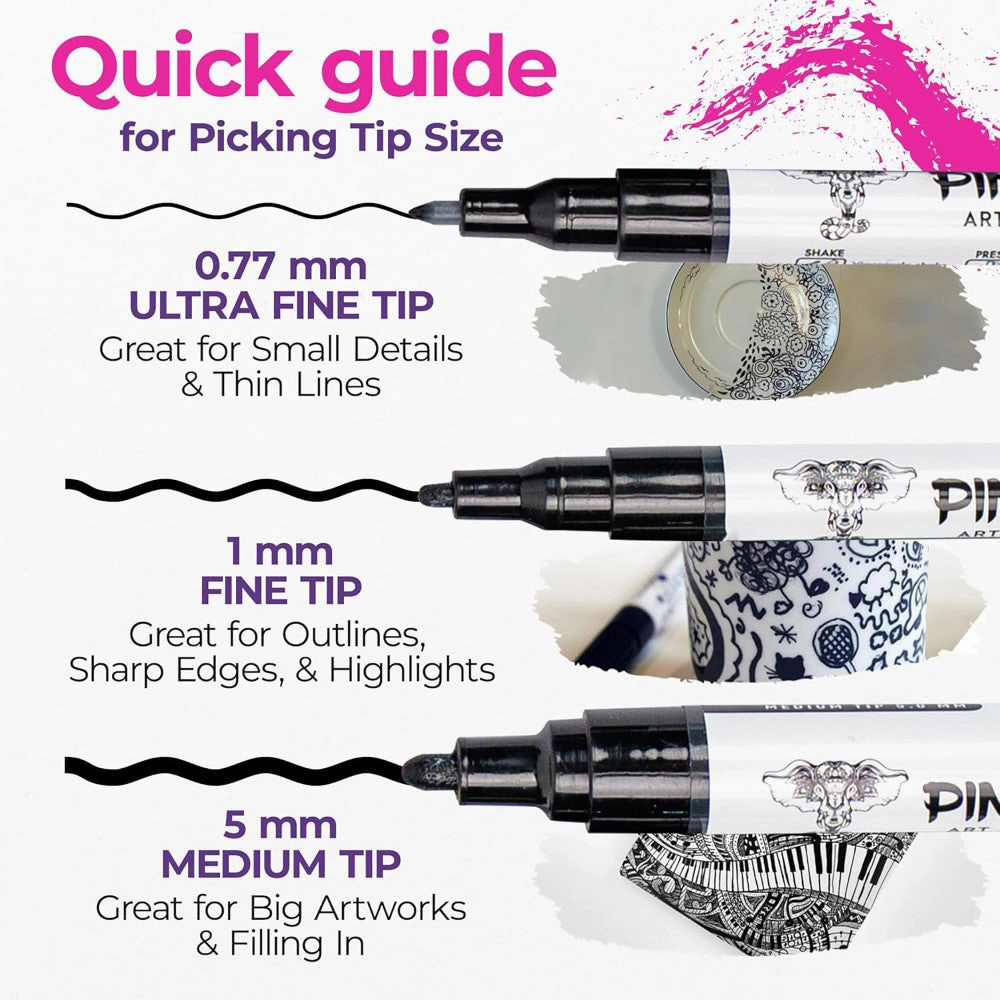 Pintar Acrylic Paint Markers Set - Fine Tip 1mm, Black, 6 Pack