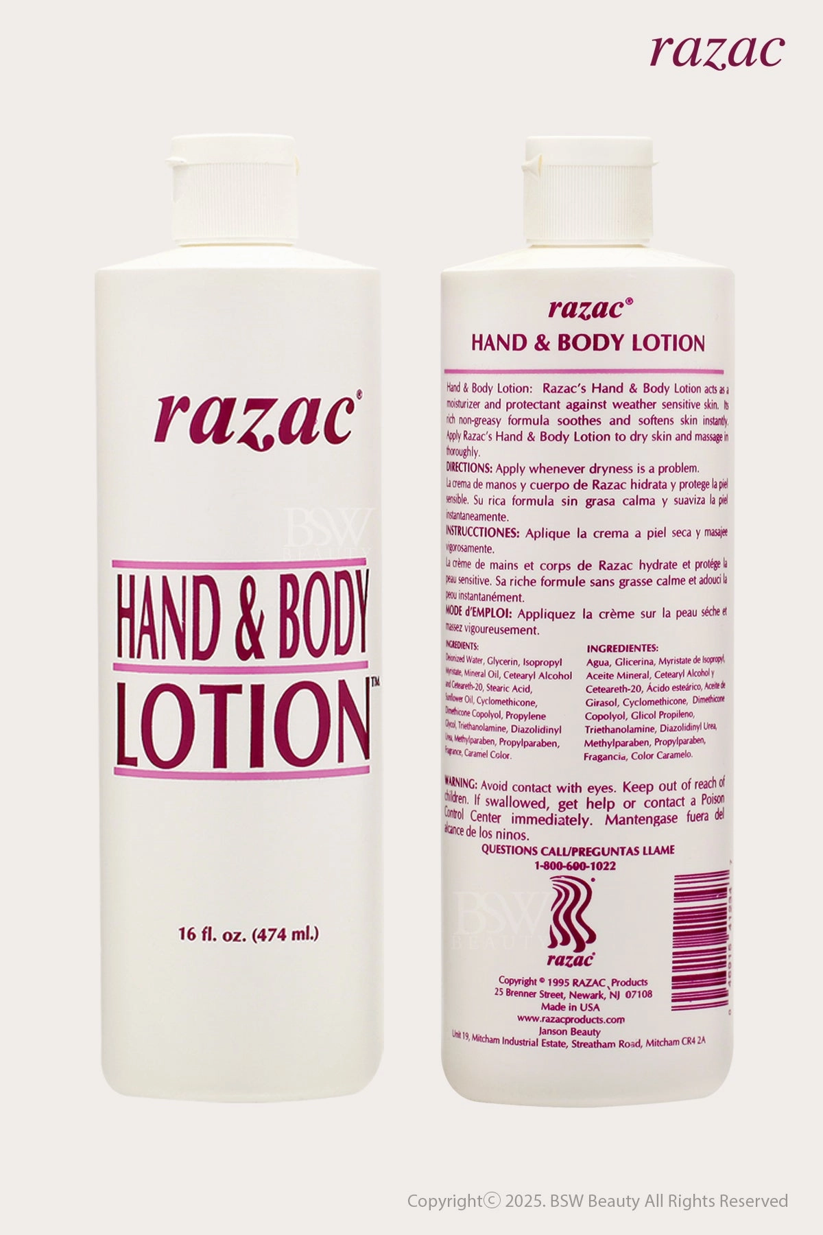 RAZAC HAND & BODY LOTION 16oz