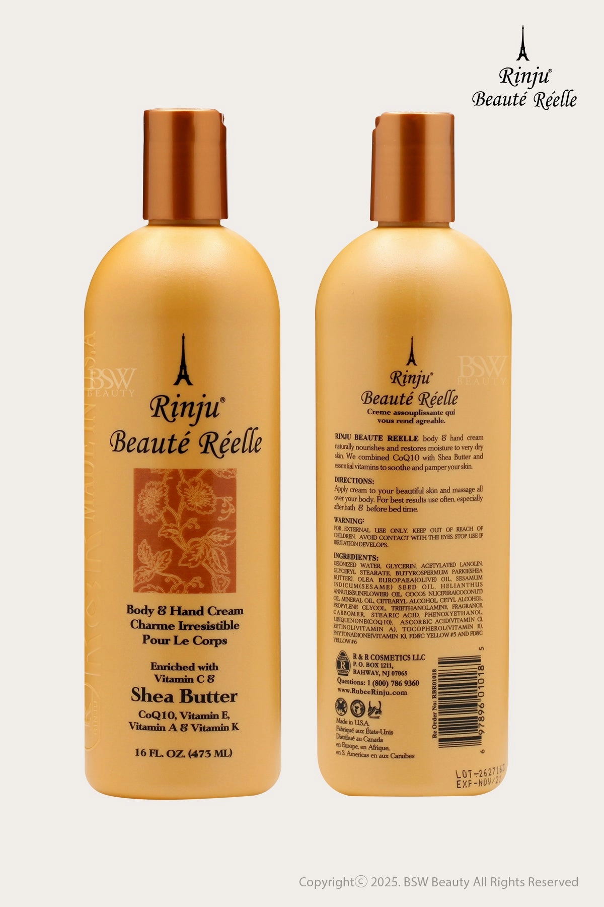 RINJU BEAUTY REAL BODY & HAND CREAM 16oz